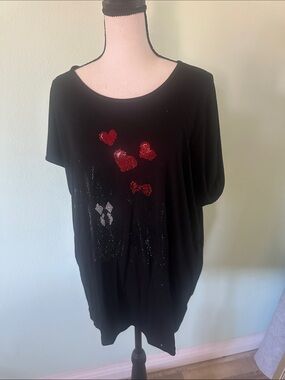 Black Women's Short-Sleeve Top with Red Sequin Hearts Franco Vello German brand